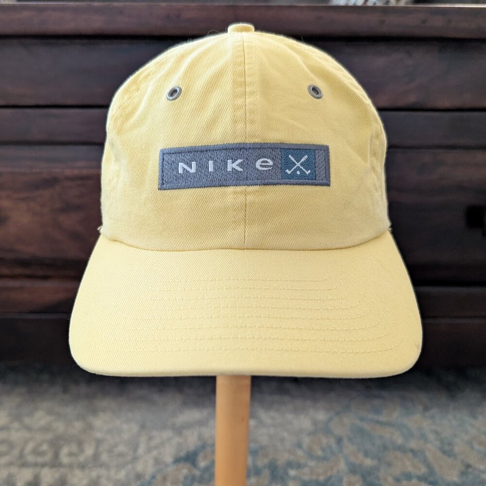 NIKE Baseball Hat Unisex Yellow Patch Logo Strapback Sports Cotton